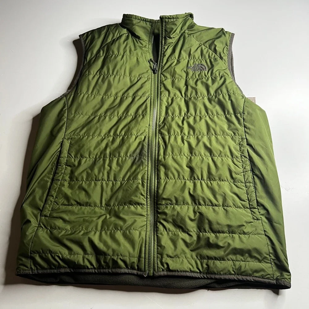 The North Face Reversible Vest Mens XL Green Quilted Puffer Fleece Full Zip